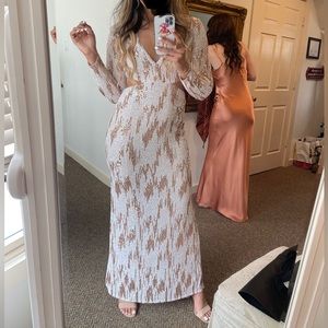 Jaded Rose exclusive sequin plunge maxi dress in cream and rose gold